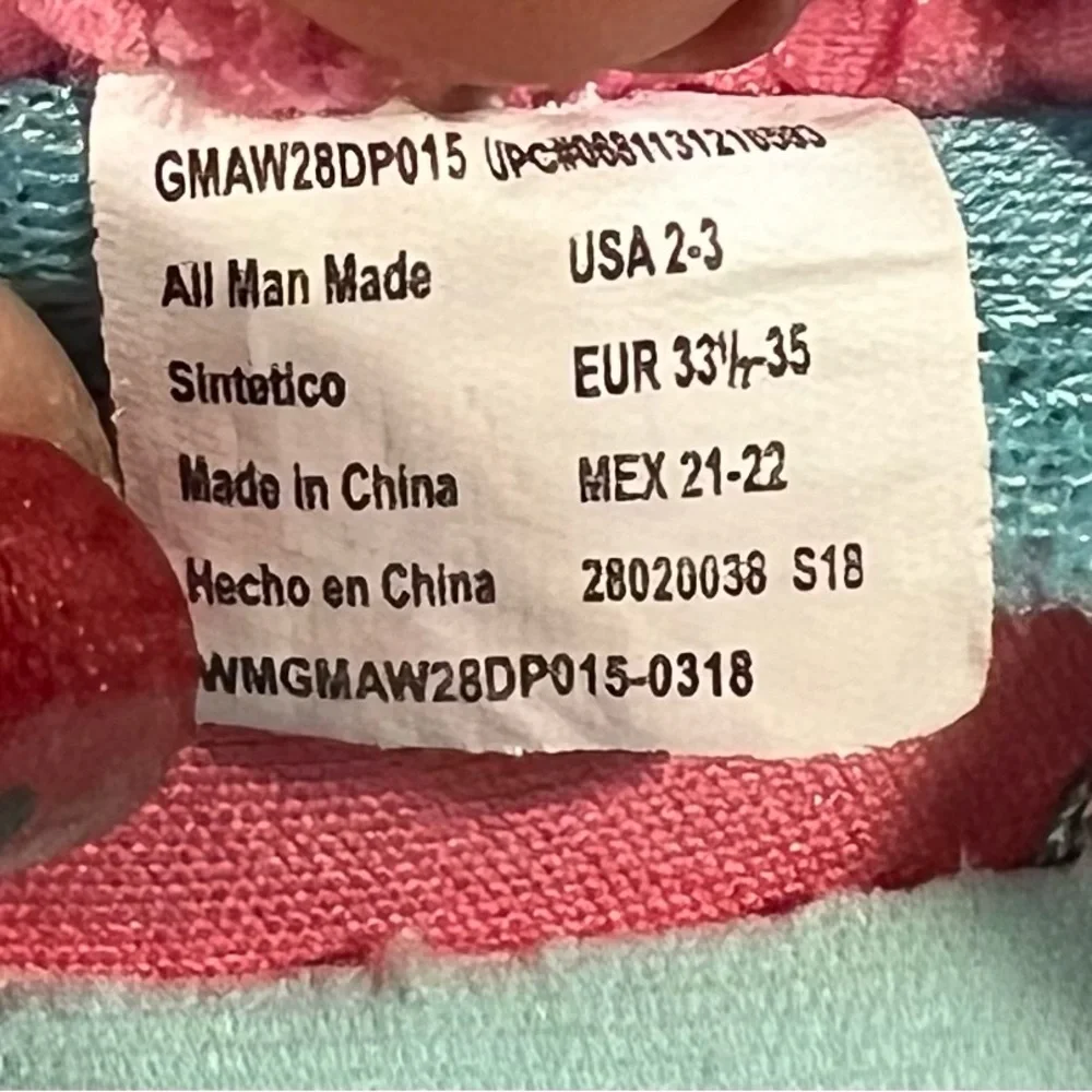 Girls, pink and blue water shoes, size 2–3